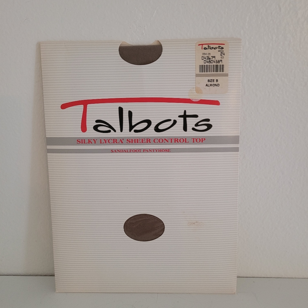 Vintage Talbots Silky Lycra Sheer Control Top Sandalfoot Pantyhose Size B Almond